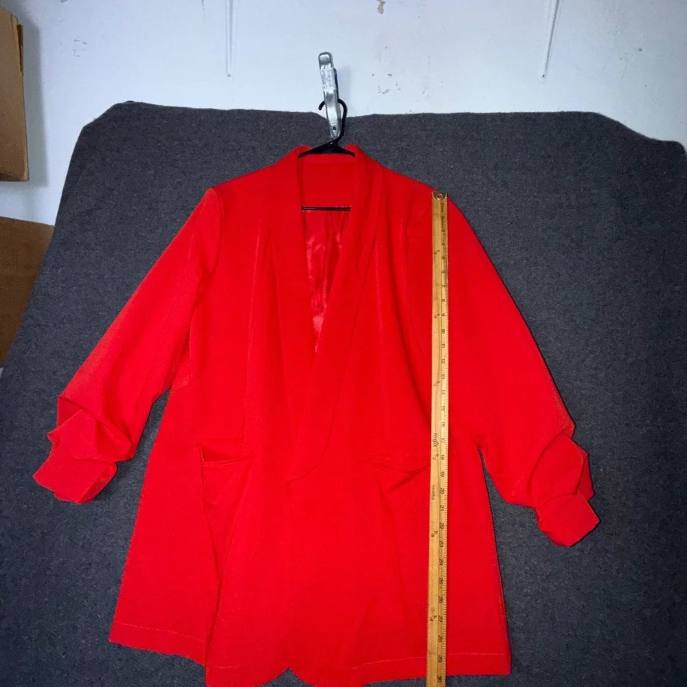 Womans‎ XXL Red Open Front Scrunched Sleeve Blazer Jacket Oversized Office